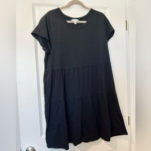 Time and Tru Black Short Sleeve Knee Length Tiered Ruffle Cotton Dress